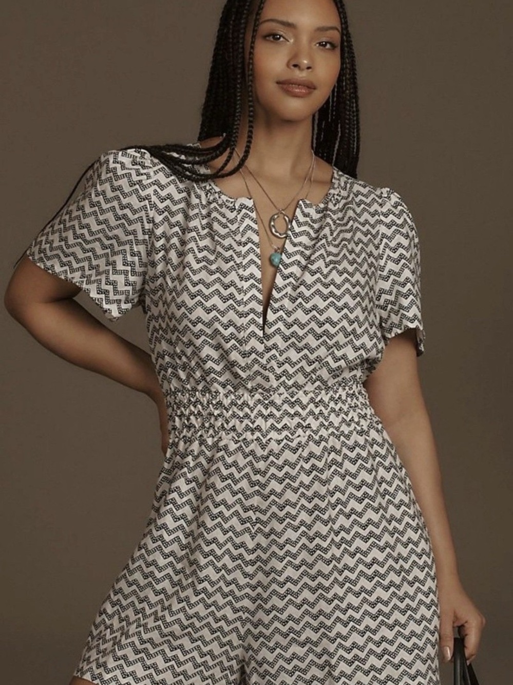 Anthropologie Black and White Zigzag Short Sleeve Romper
